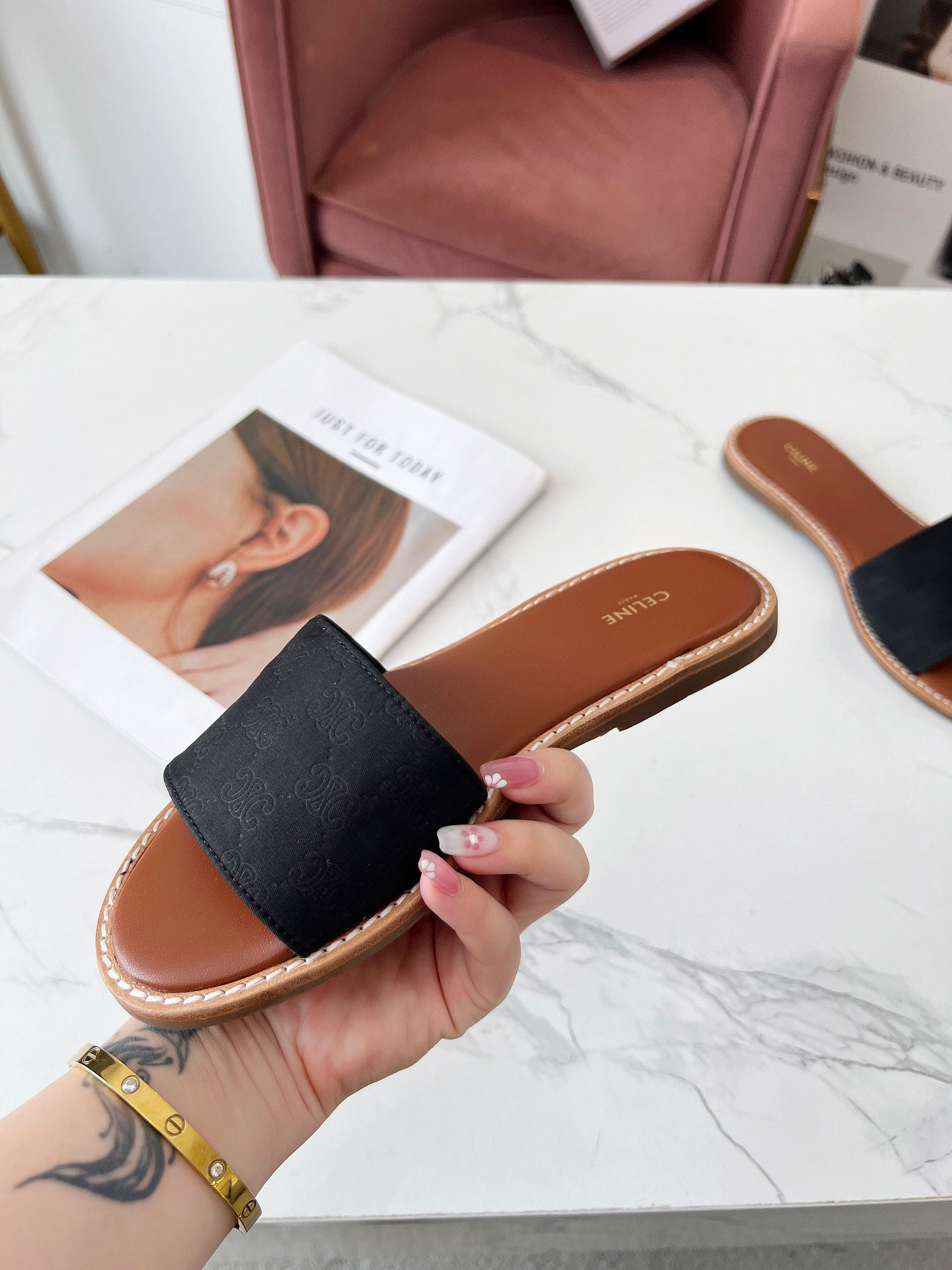 LYMPIA MULE BLACK CANVAS EMBROIDERED LOGO