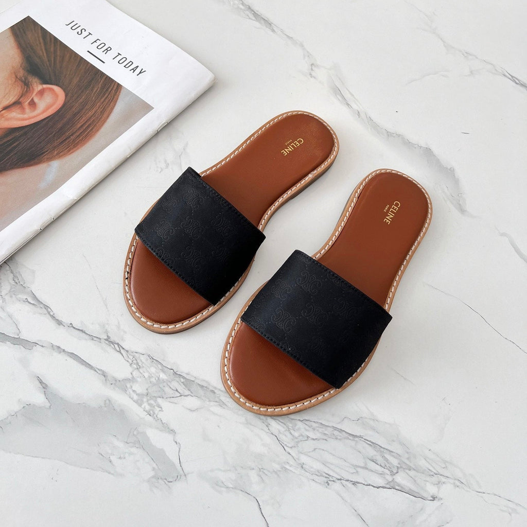 LYMPIA MULE BLACK CANVAS EMBROIDERED LOGO