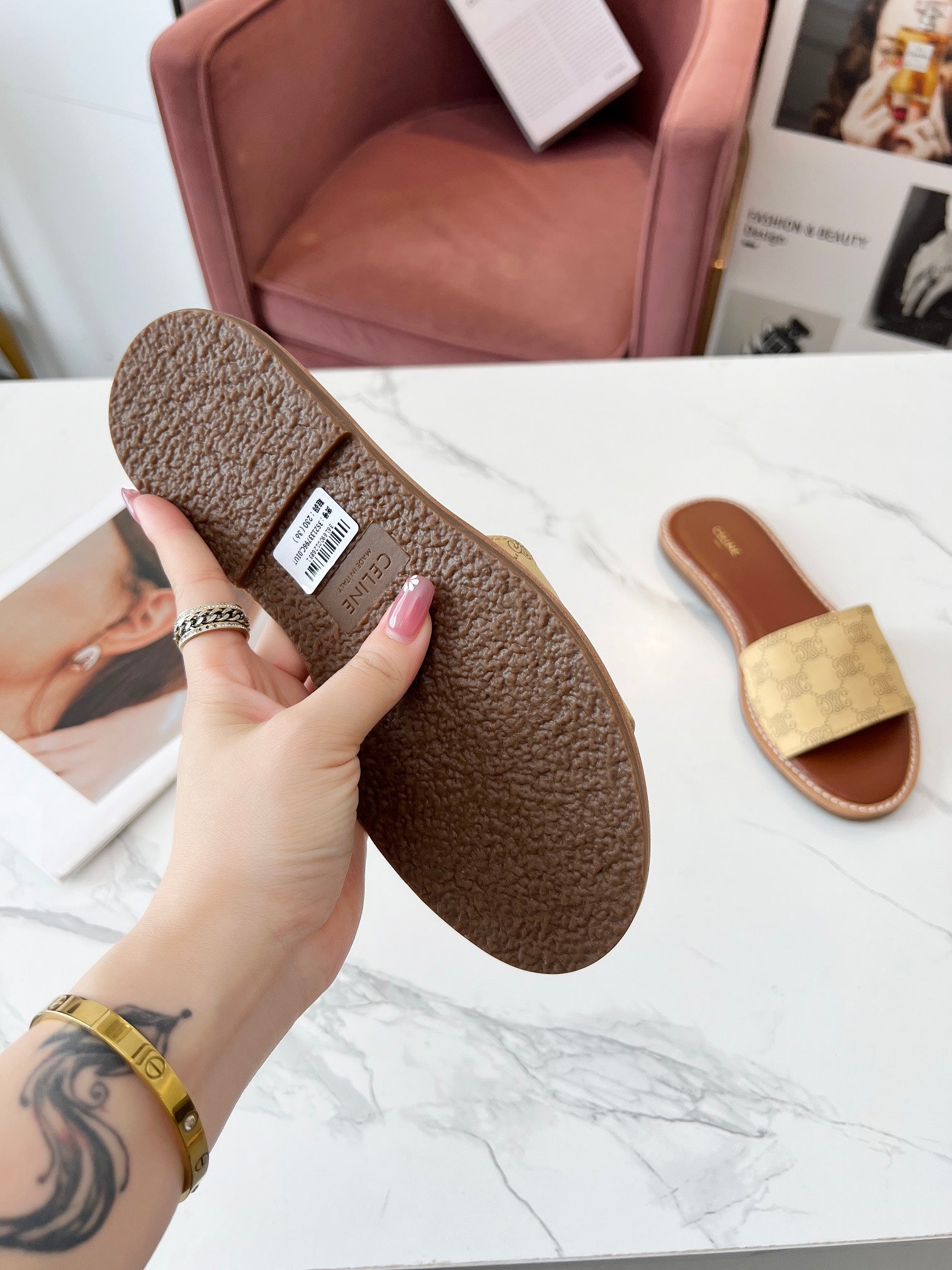 LYMPIA MULE BEIGE CANVAS EMBROIDERED LOGO