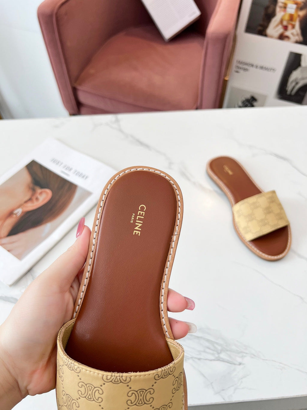 LYMPIA MULE BEIGE CANVAS EMBROIDERED LOGO