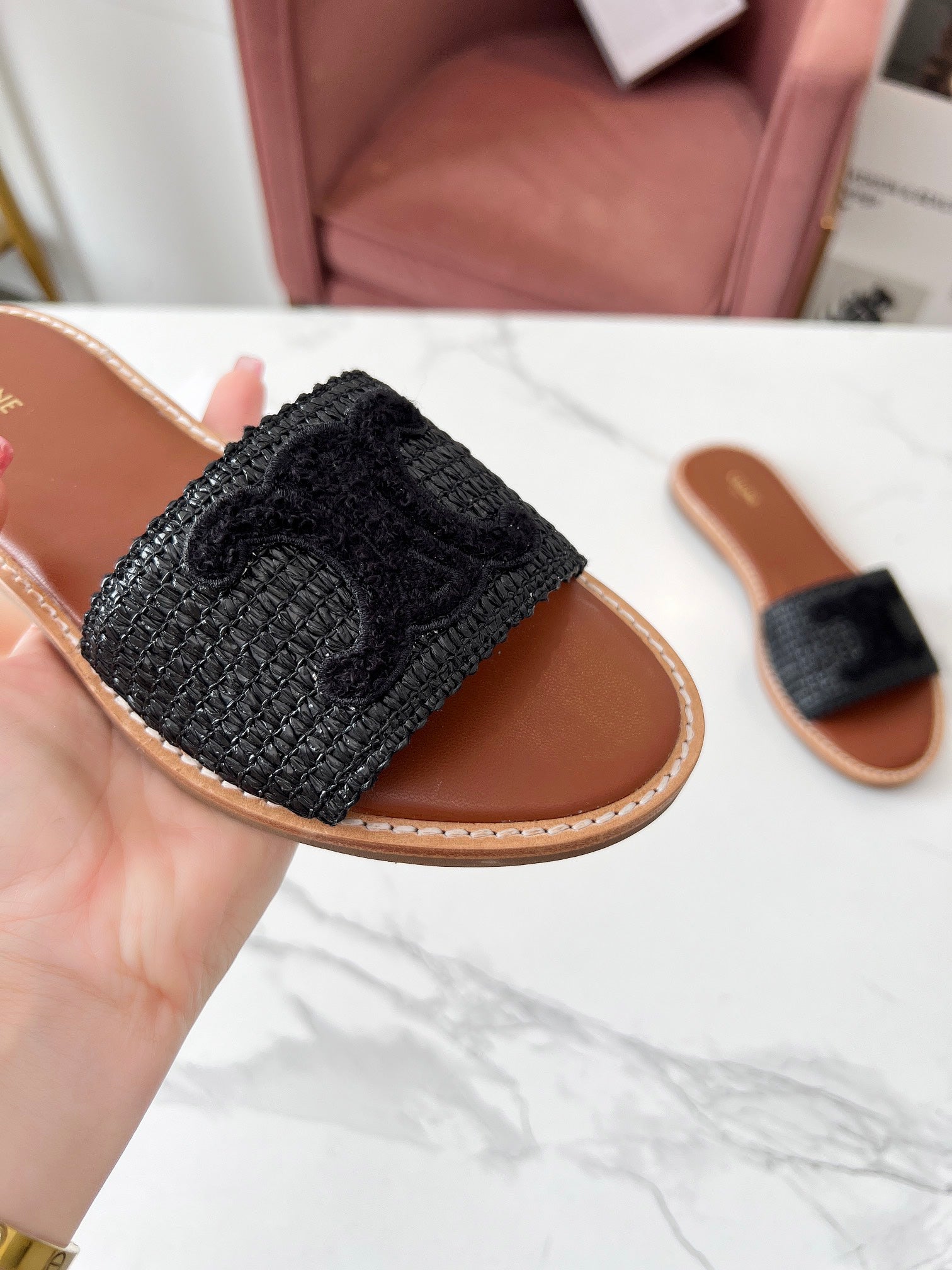 LYMPIA MULE BLACK RAFFIA AND WOOL