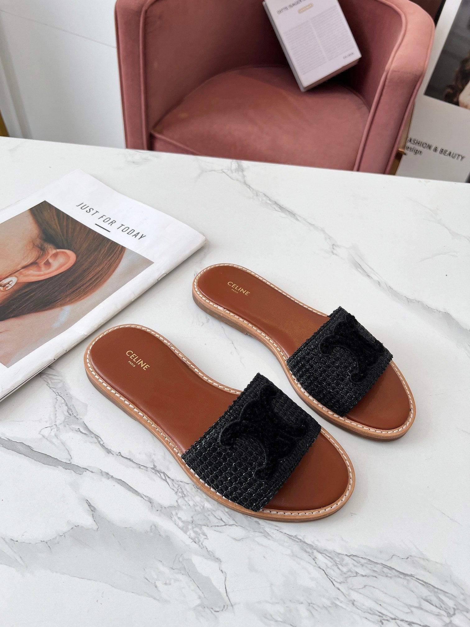 LYMPIA MULE BLACK RAFFIA AND WOOL