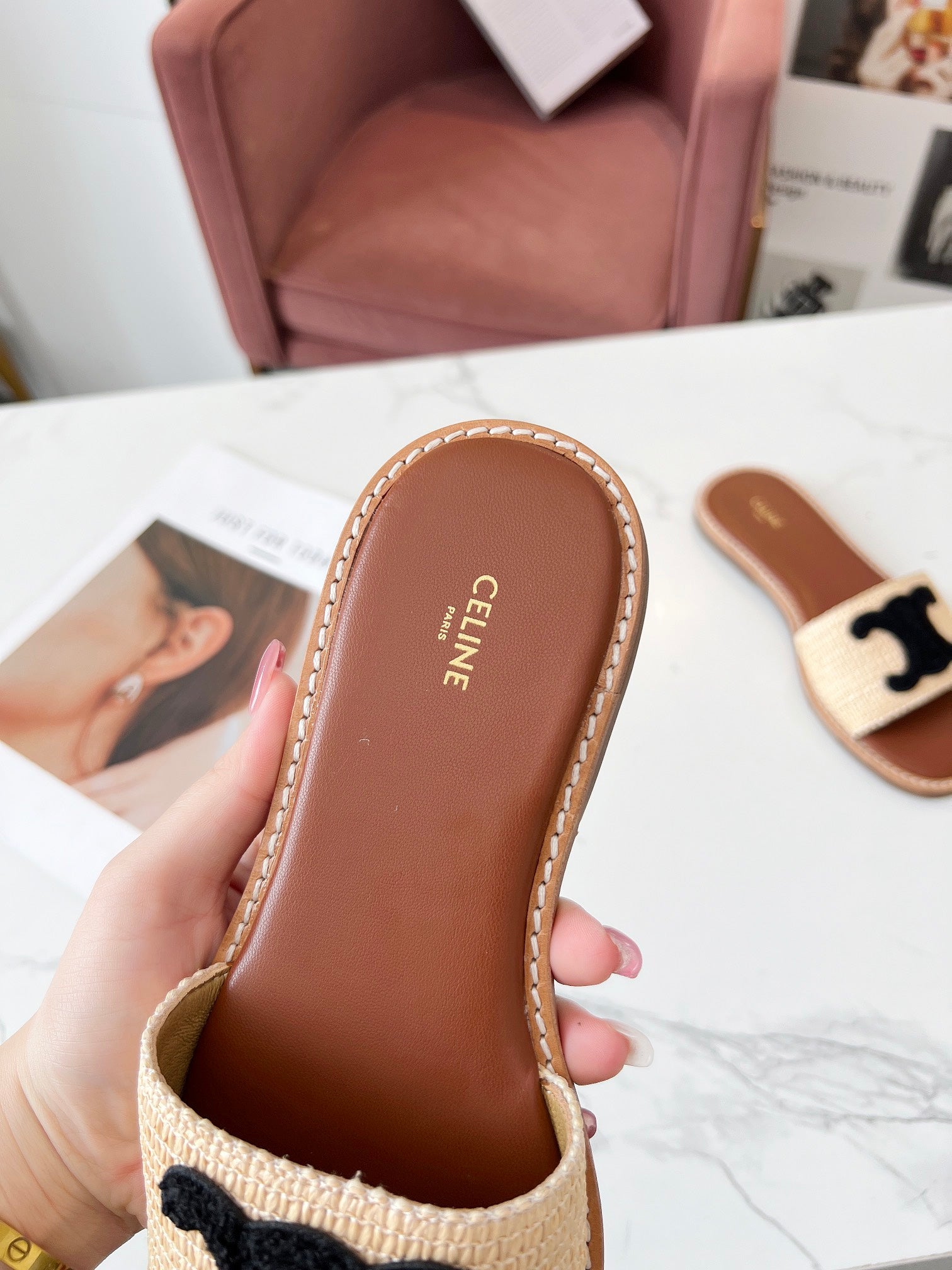 LYMPIA MULE BEIGE RAFFIA BLACK WOOL LOGO