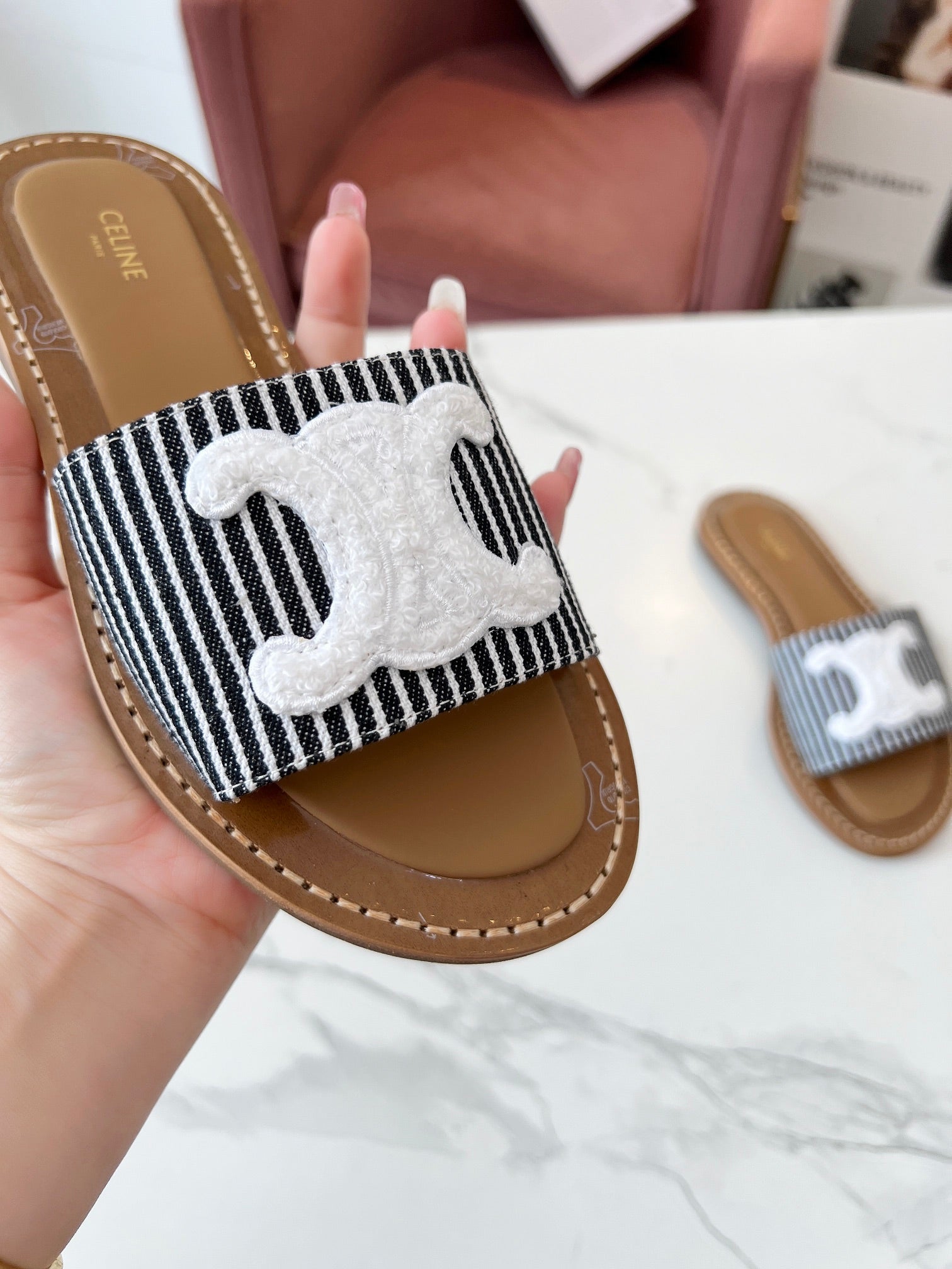 LYMPIA MULE STRIPED CANVAS WOOL LOGO