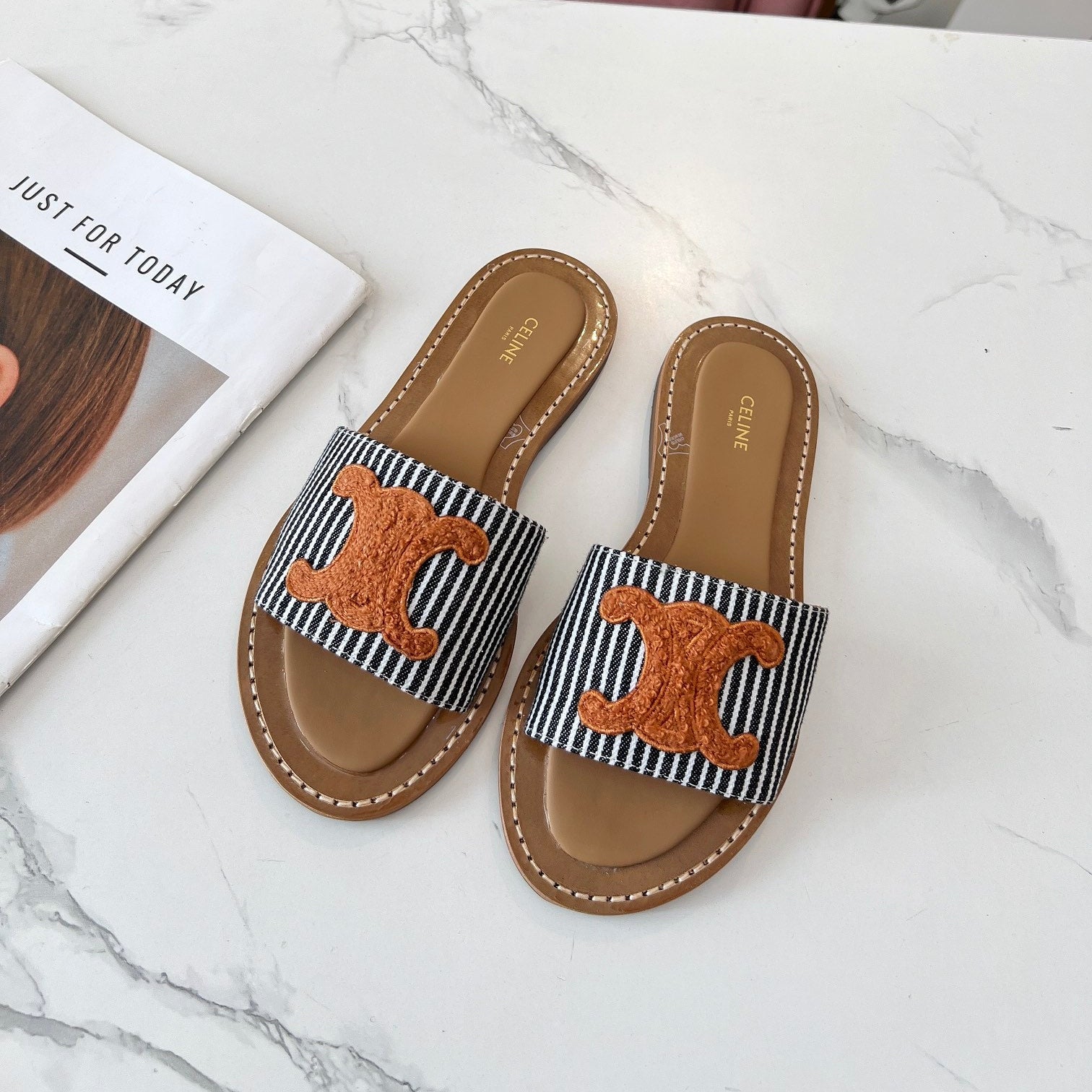 LYMPIA MULE BLACK MIX WHITE CANVAS WOOL LOGO