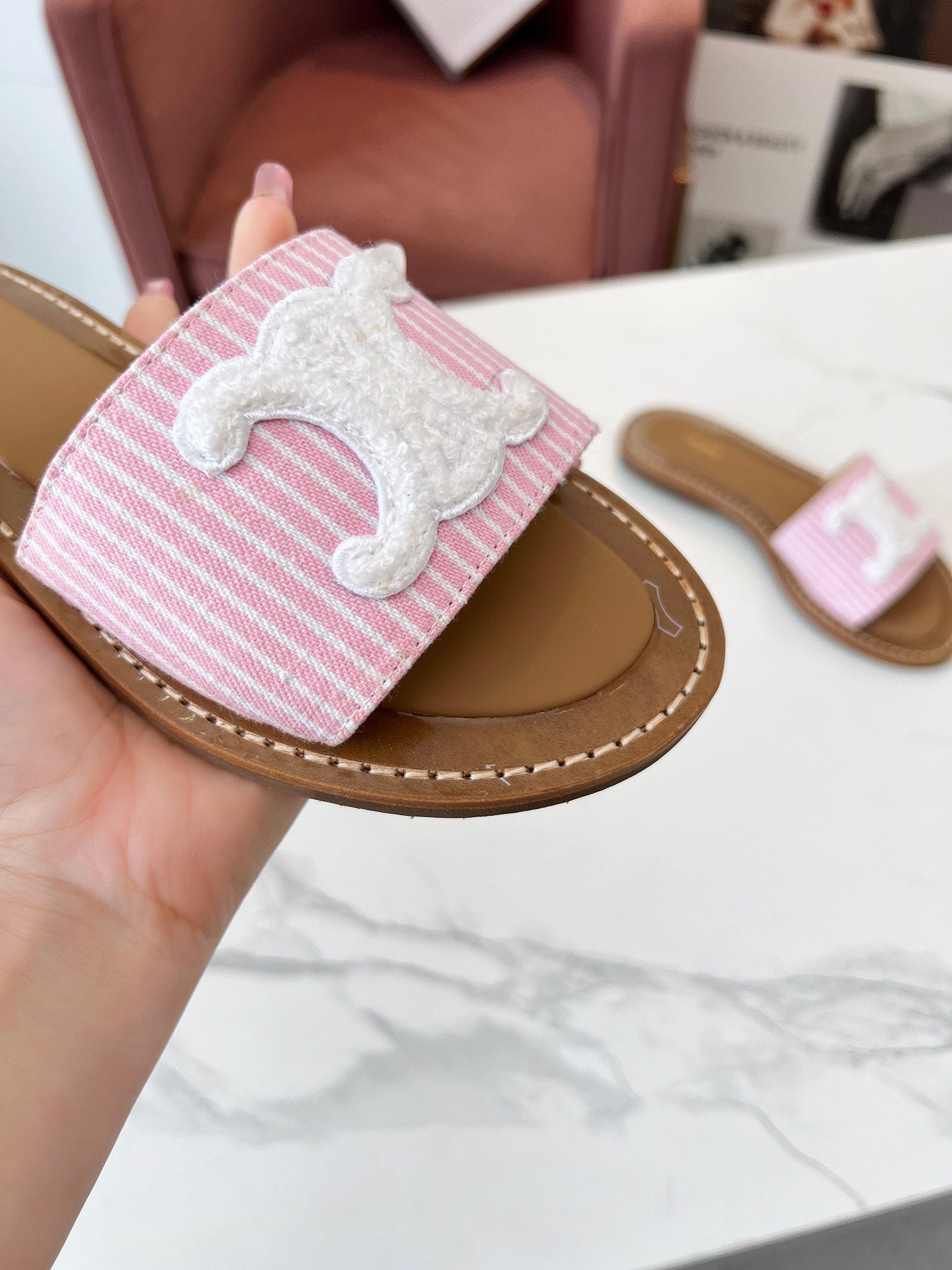 LYMPIA MULE STRIPED LIGHT PINK CANVAS WOOL LOGO