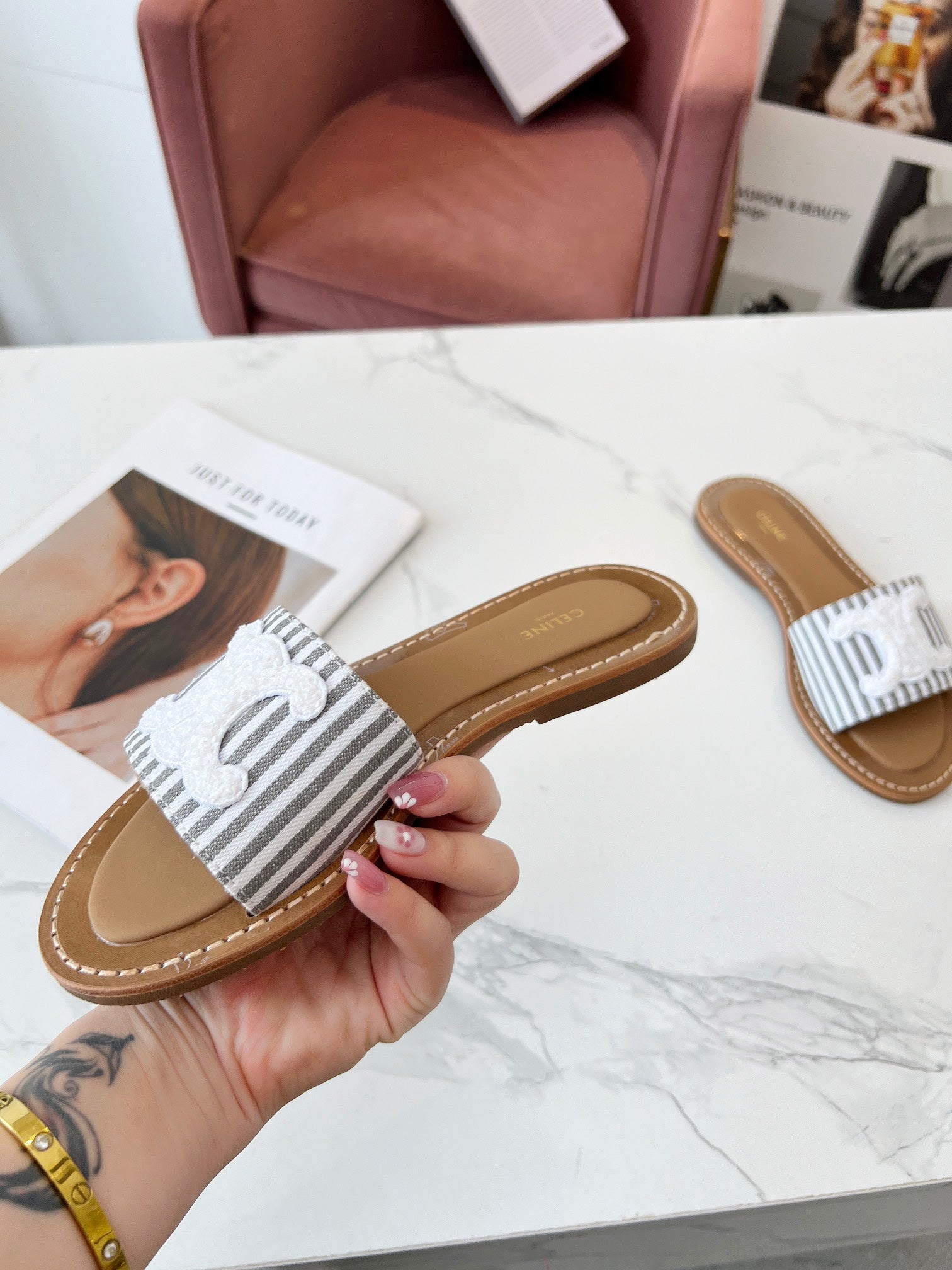 LYMPIA MULE JUMBO GREY MIX WHITE CANVAS WOOL LOGO