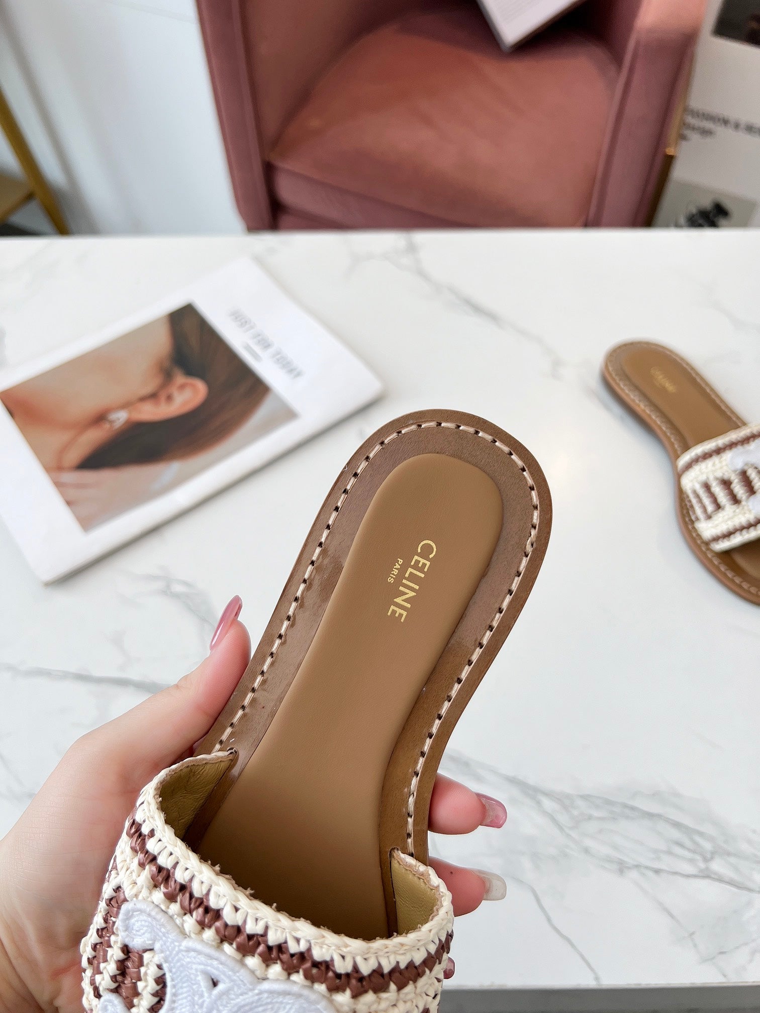 LYMPIA MULE WHITE MIX BROWN RAFFIA