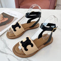 TROMPHE SANDALS BEIGE RAFFIA BLACK WOOL