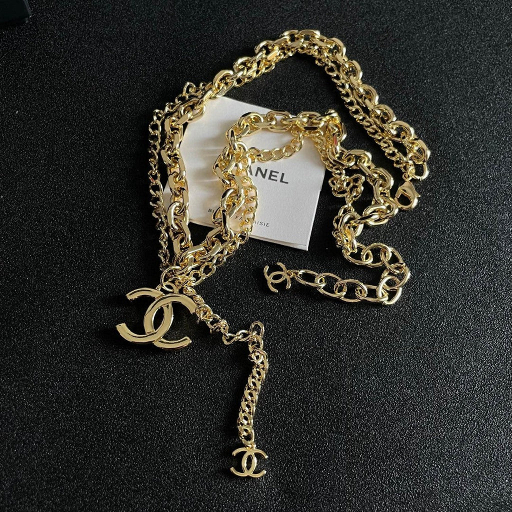 DOUBLE C NECKLACE DOUBLE CHAIN IN GOLD PLATING