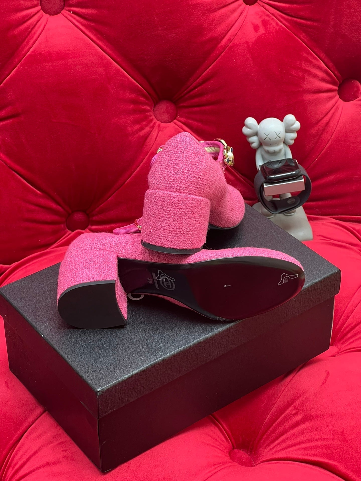 HIGH MARY JANE SHOES HOT PINK WOOL TWEED