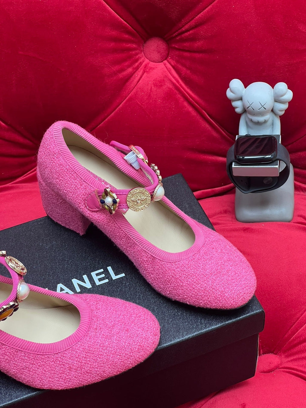 HIGH MARY JANE SHOES HOT PINK WOOL TWEED