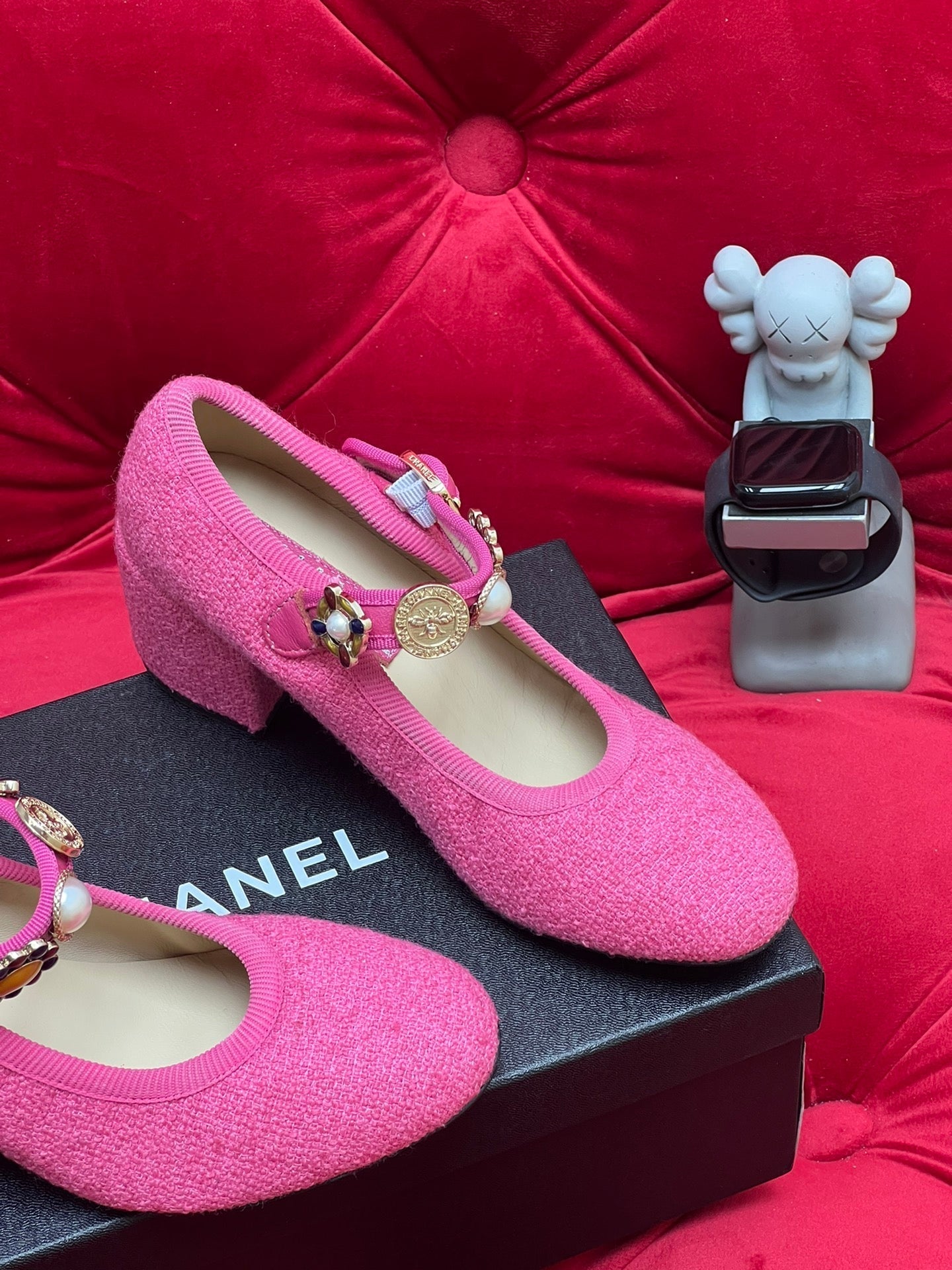 HIGH MARY JANE SHOES HOT PINK WOOL TWEED
