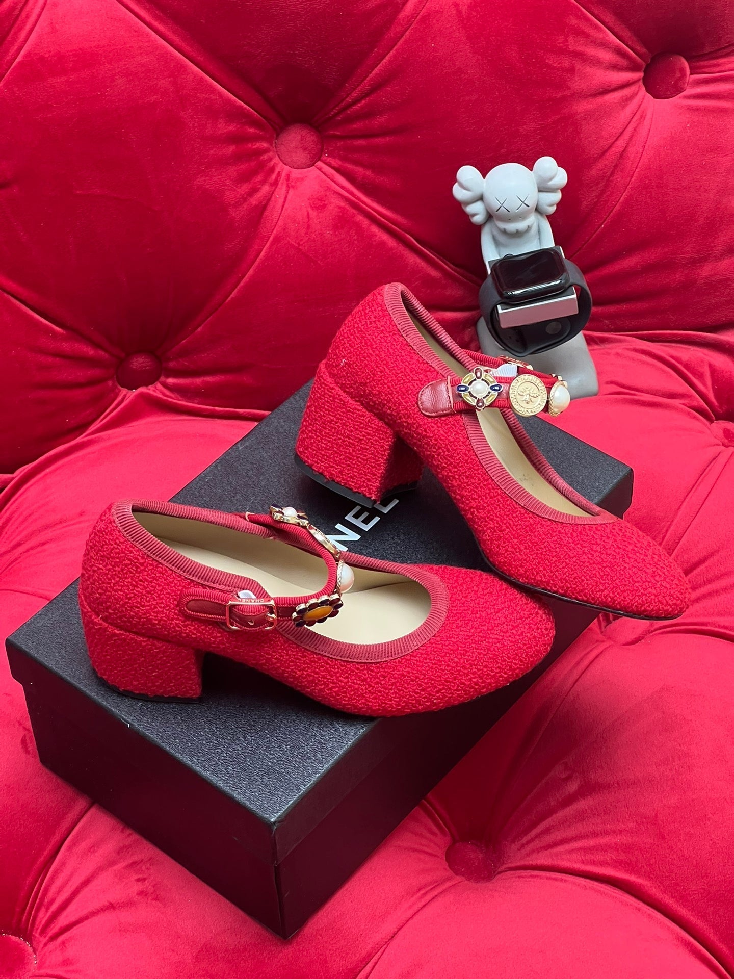 HIGH MARY JANE SHOES CHERRY RED WOOL TWEED