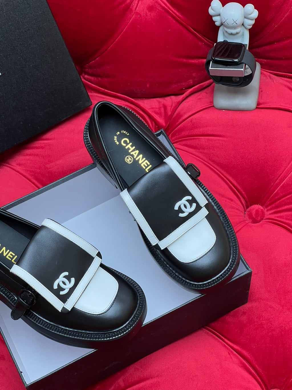 CC MOCCASIN LOAFER IN BLACK MIX WHITE LAMBSKIN