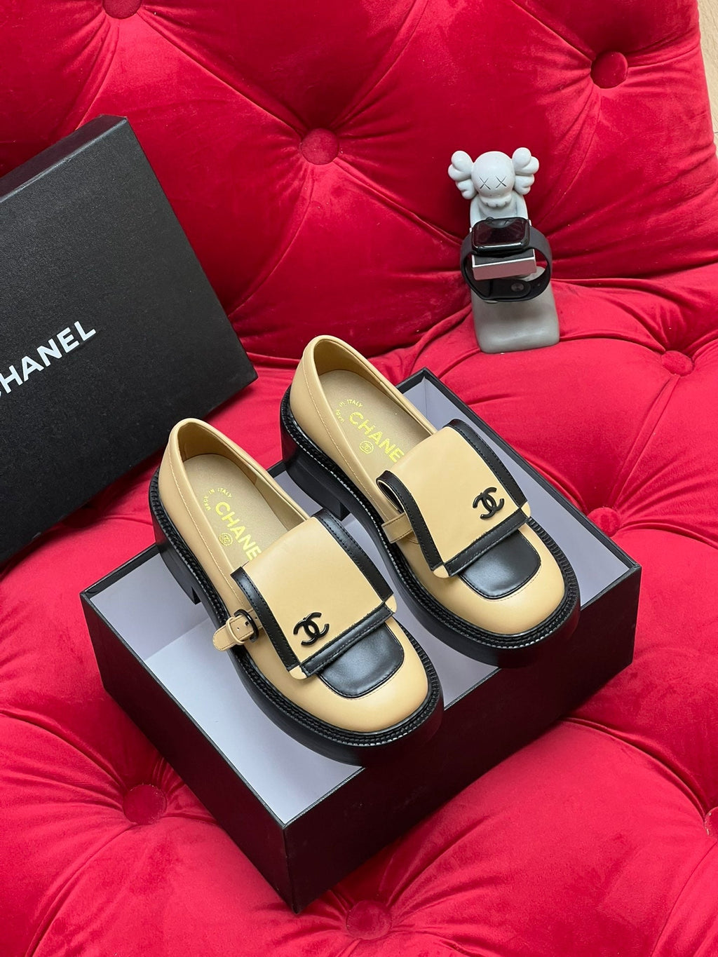 CC MOCCASIN LOAFER IN YELLOW CREAM MIX BLACK LAMBSKIN