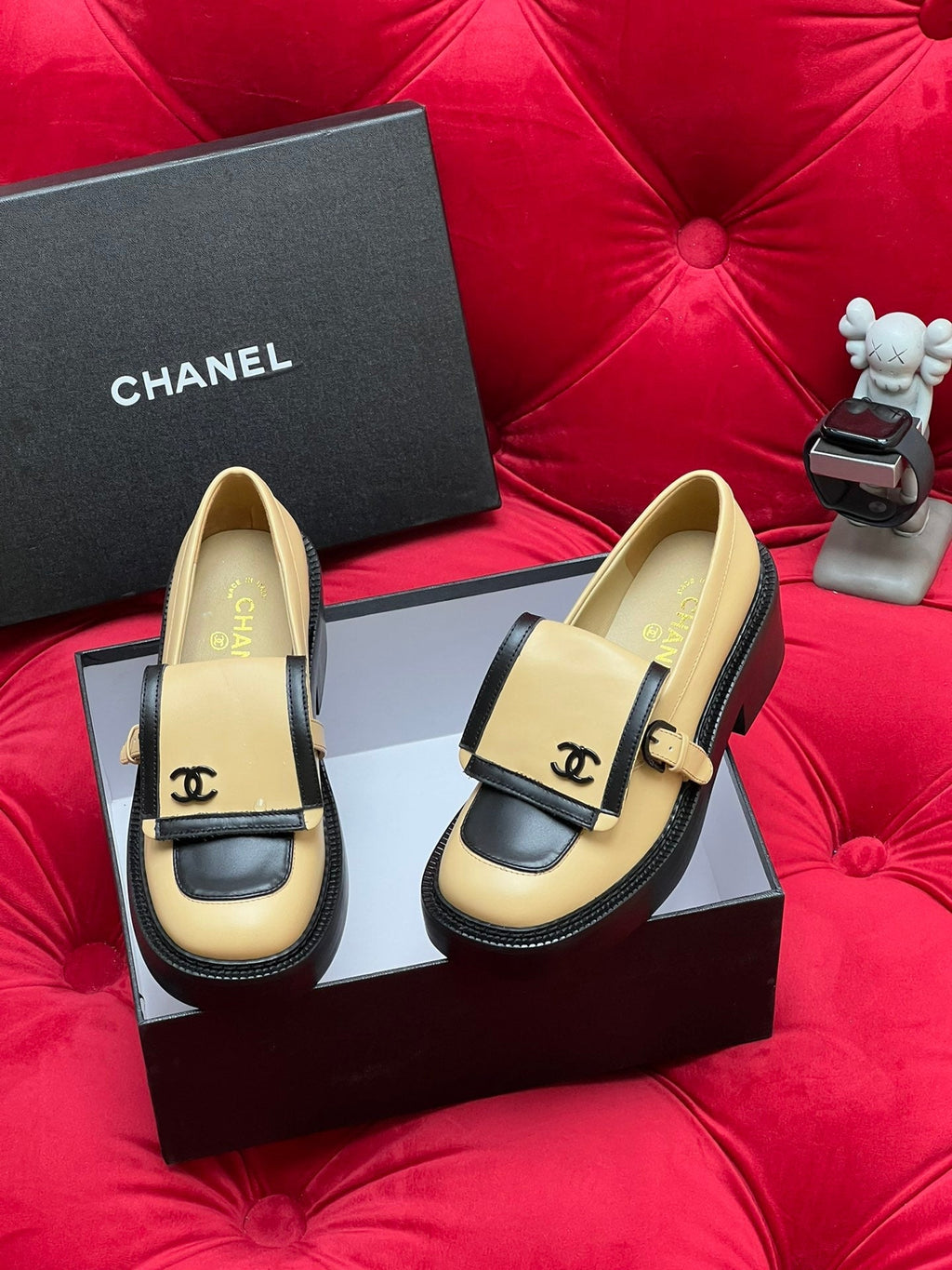 CC MOCCASIN LOAFER IN YELLOW CREAM MIX BLACK LAMBSKIN