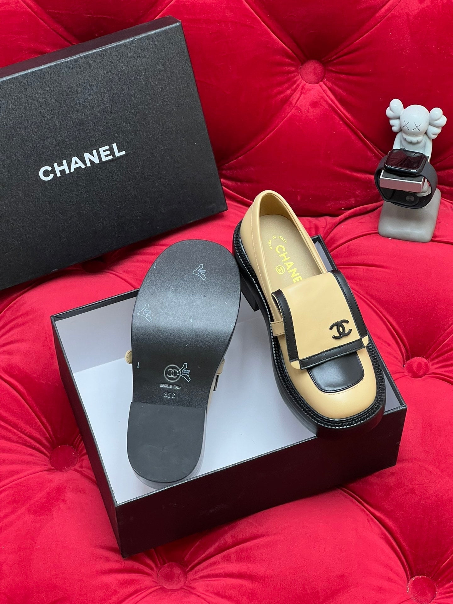 CC MOCCASIN LOAFER IN YELLOW CREAM MIX BLACK LAMBSKIN