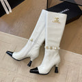 KNEE HIGH BOOTS IN WHITE MIX BLACK CALFSKIN