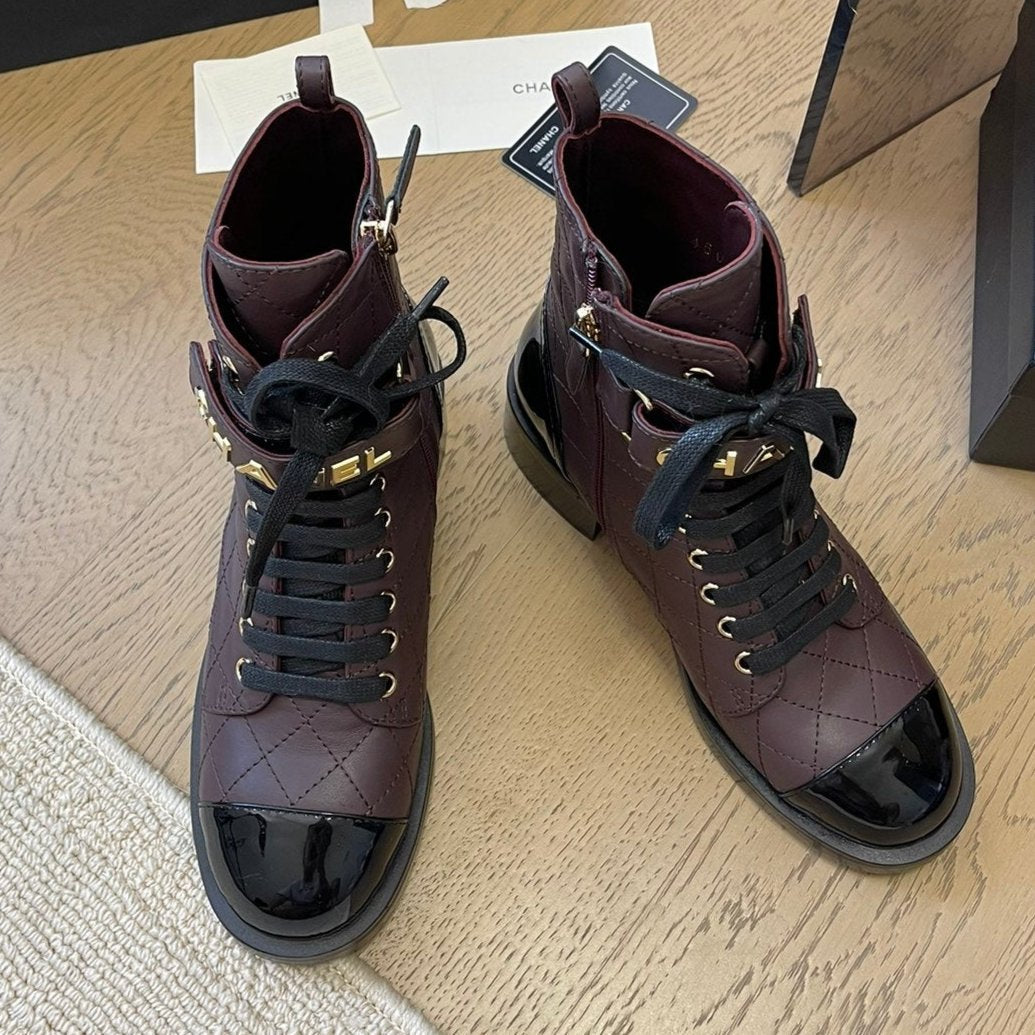 ALPHABET MARTIN BOOTS IN BRUNETTE BROWN MIX BLACK LAMBSKIN