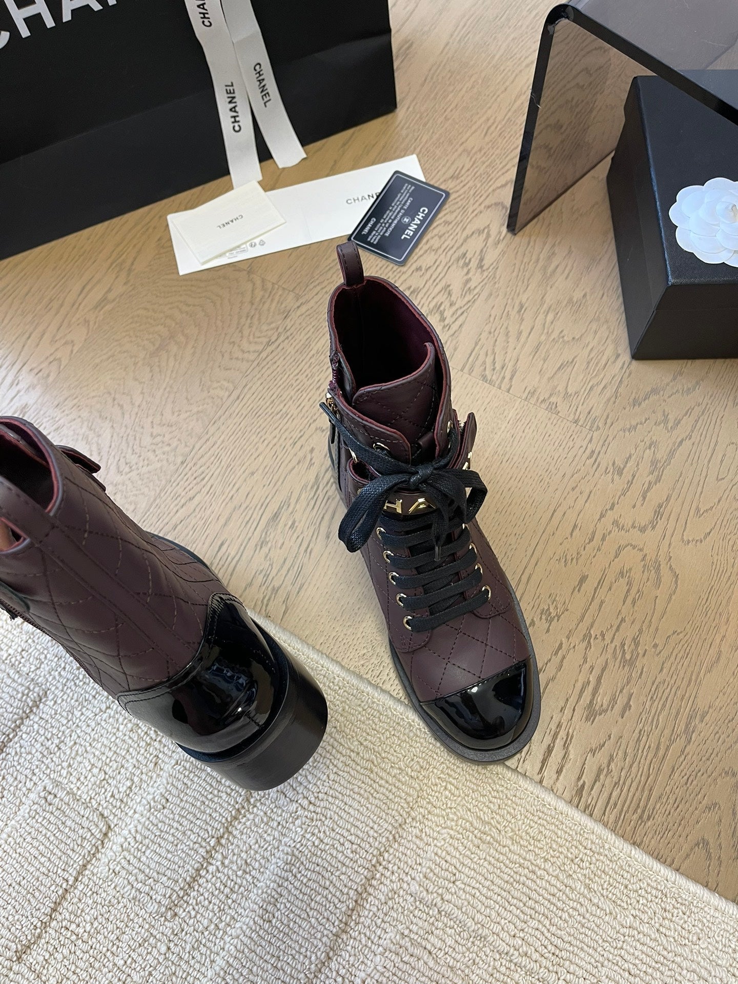 ALPHABET MARTIN BOOTS IN BRUNETTE BROWN MIX BLACK LAMBSKIN