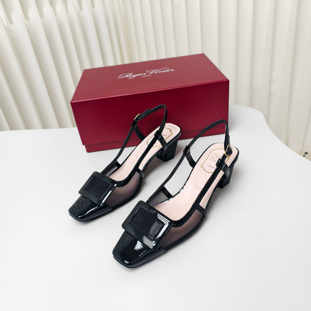ROGER VIVIER 25S BELLE VIVIER SLINGBACK PUMPS 45MM IN BLACK MESH FABRIC