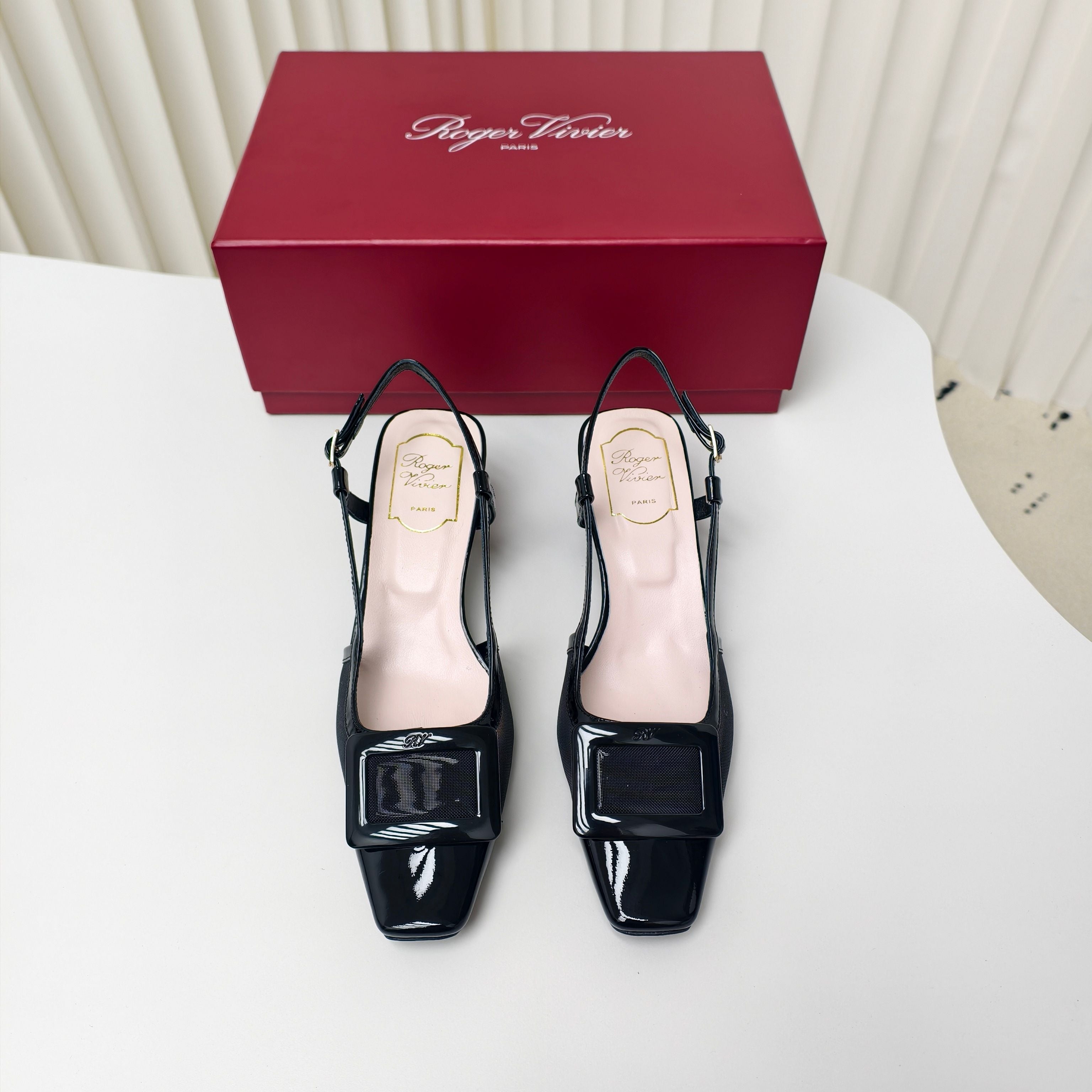 ROGER VIVIER 25S BELLE VIVIER SLINGBACK PUMPS 45MM IN BLACK MESH FABRIC