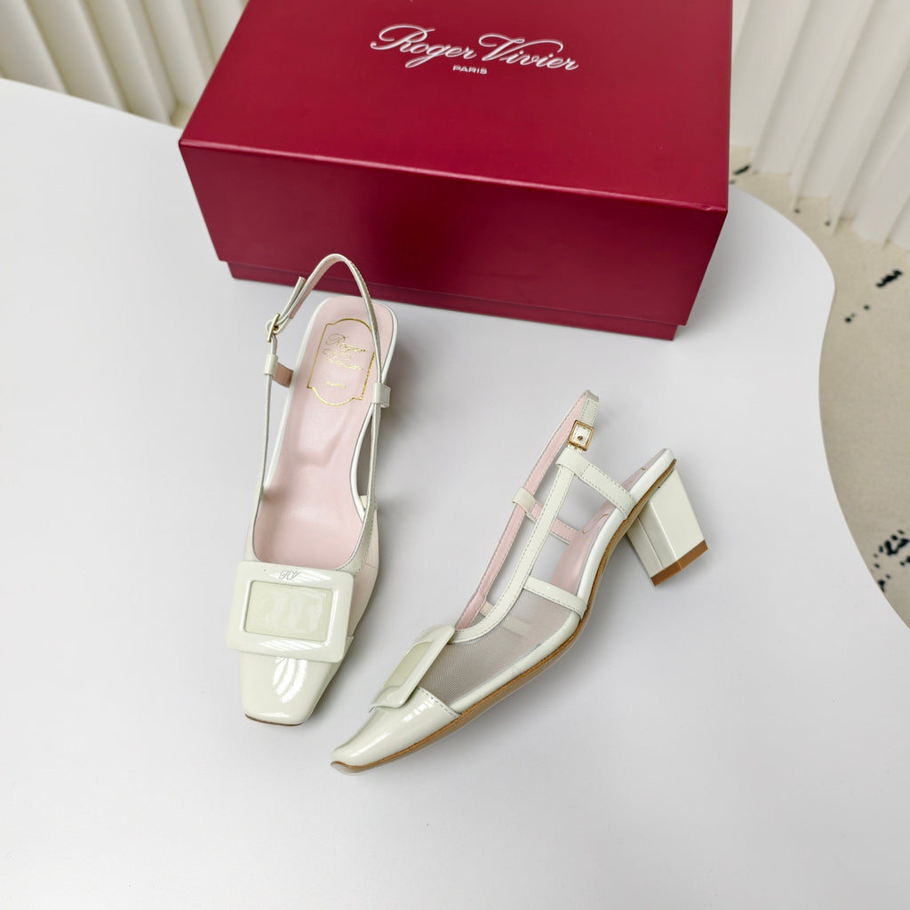 ROGER VIVIER 25S BELLE VIVIER SLINGBACK PUMPS 45MM IN LIGHT SAGE MESH FABRIC