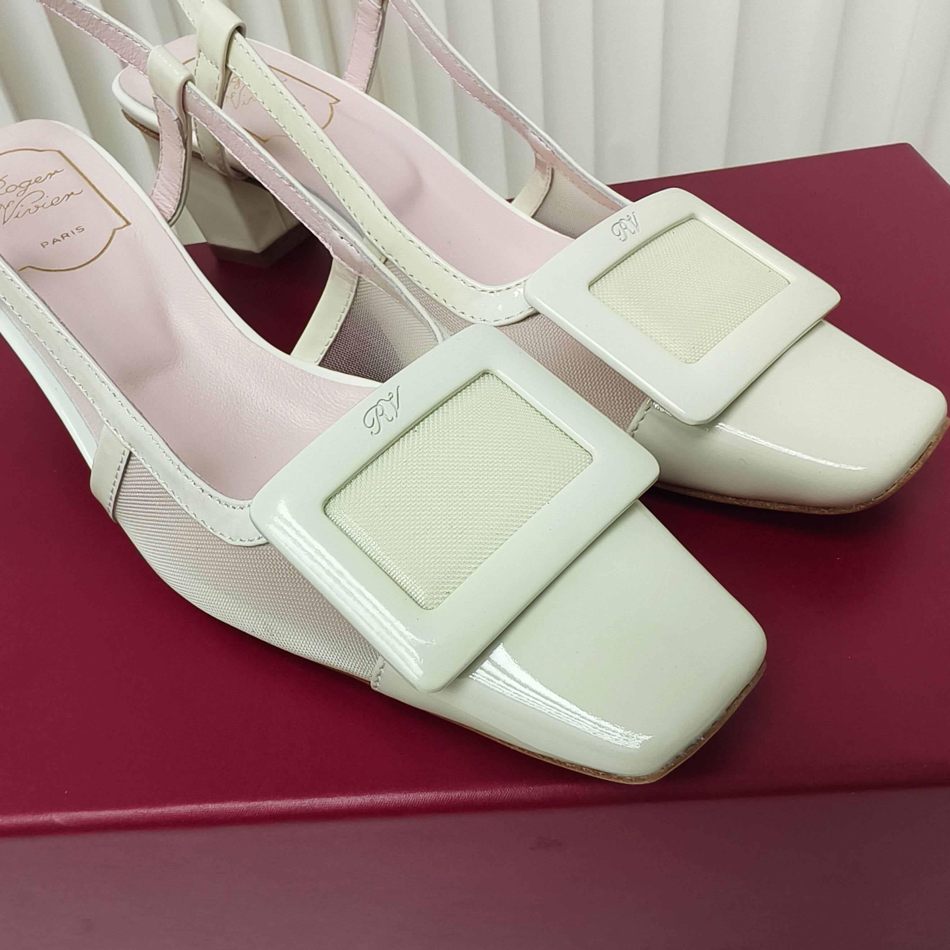 ROGER VIVIER 25S BELLE VIVIER SLINGBACK PUMPS 45MM IN LIGHT SAGE MESH FABRIC