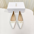 DIOR POINTED BALLET FLATS 25S IN WHITE CALFSKIN WITH GOLD HARDWARE