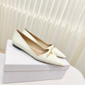 DIOR POINTED BALLET FLATS 25S IN CREAM WHITE GLOSSY LEATHER WITH GOLD HARDWARE