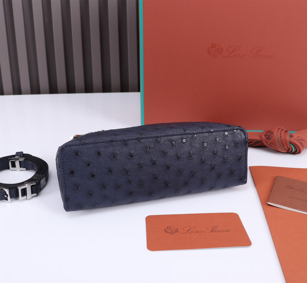 EXTRA POCKET L19 IN SPACE BLUE OSTRICH LEATHER