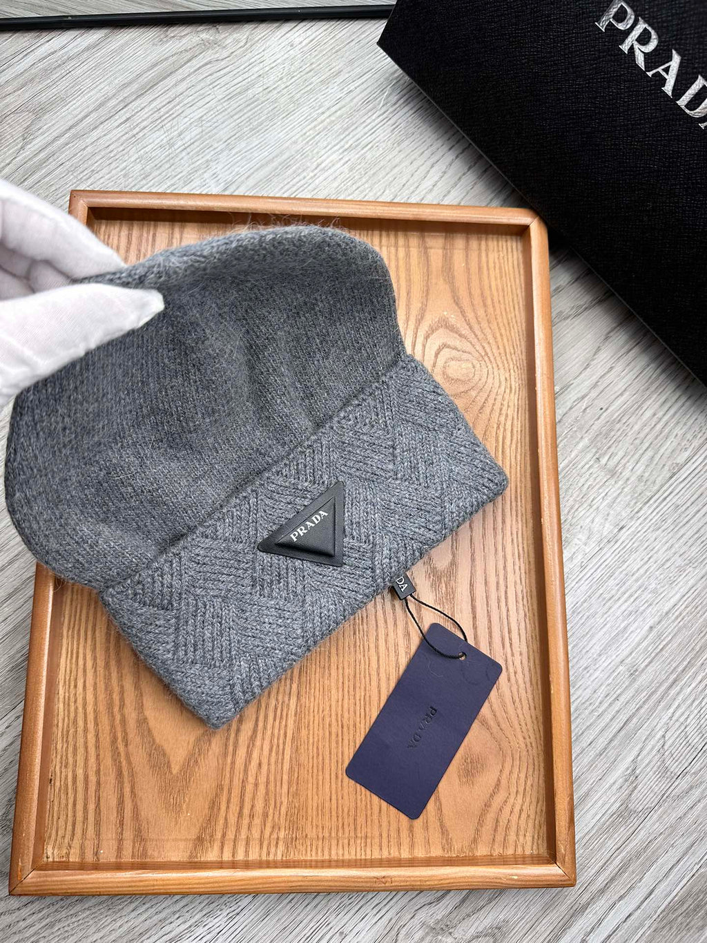 BEANIE HAT IN SHADOW GRAY WOOL AND RABBIT FUR 436396