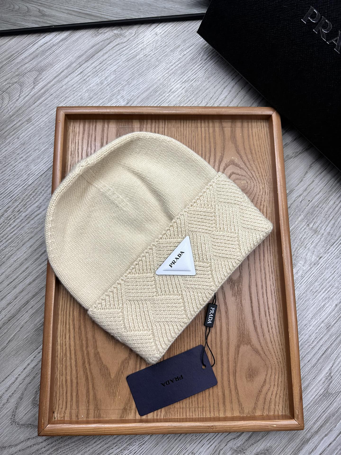 BEANIE HAT IN BISQUE BEIGE WOOL AND RABBIT FUR 436397