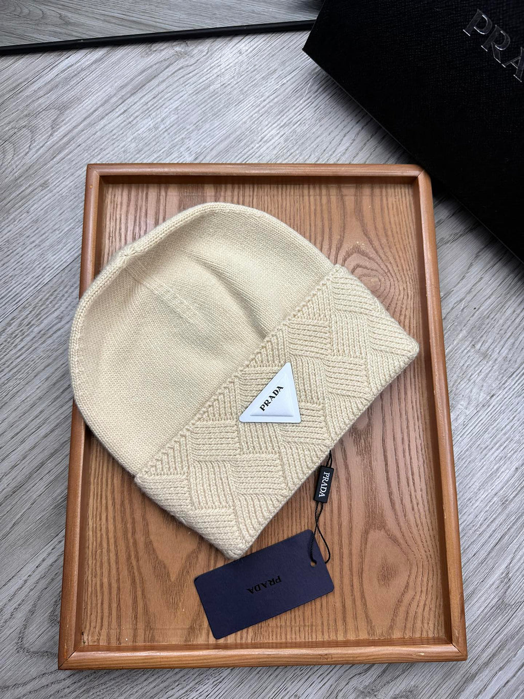 BEANIE HAT IN BISQUE BEIGE WOOL AND RABBIT FUR 342035