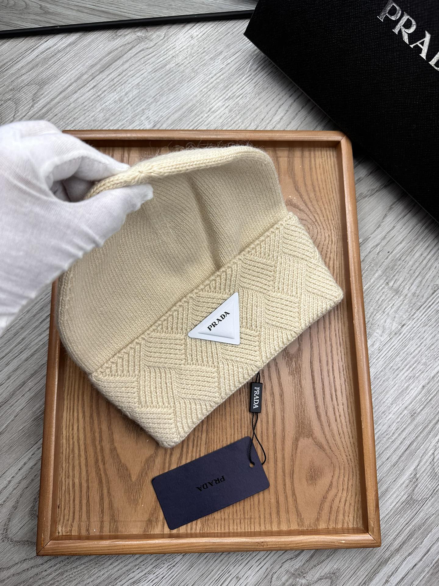 BEANIE HAT IN BISQUE BEIGE WOOL AND RABBIT FUR 436397