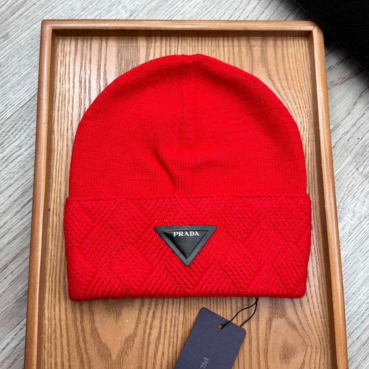 BEANIE HAT IN CHERRY RED WOOL AND RABBIT FUR 436398