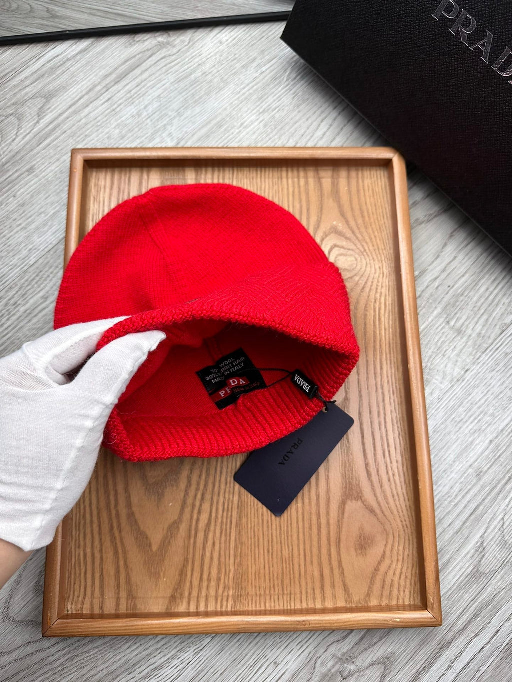 BEANIE HAT IN CHERRY RED WOOL AND RABBIT FUR 436398