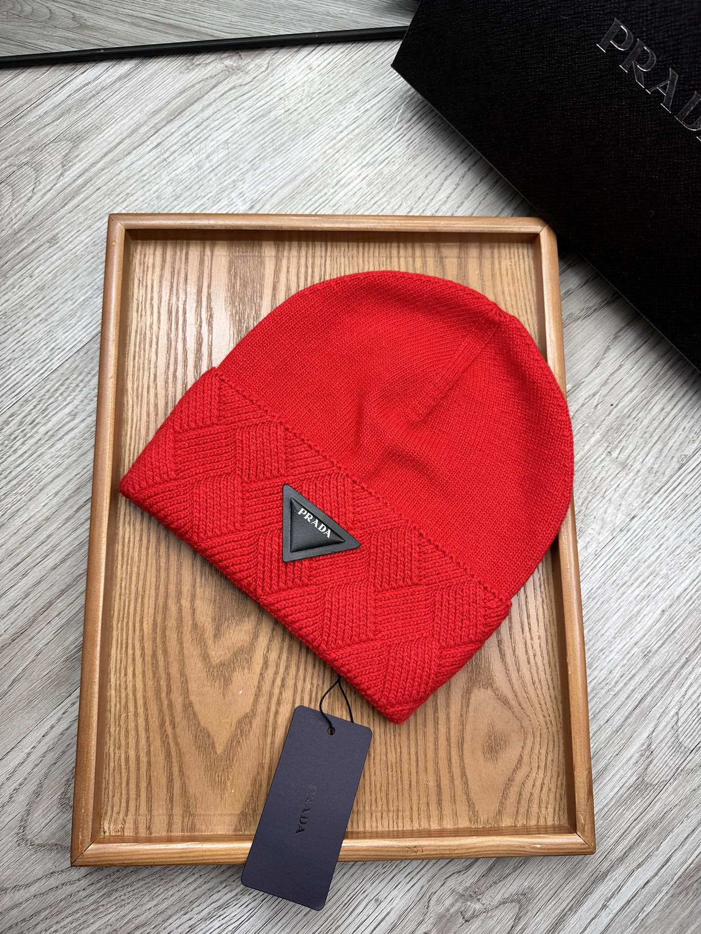 BEANIE HAT IN CHERRY RED WOOL AND RABBIT FUR 436398