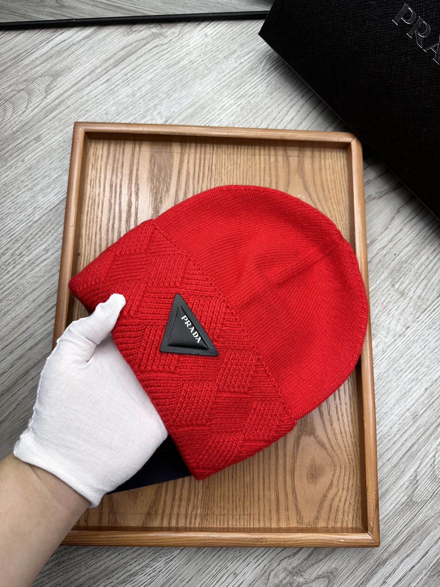 BEANIE HAT IN CHERRY RED WOOL AND RABBIT FUR 436398