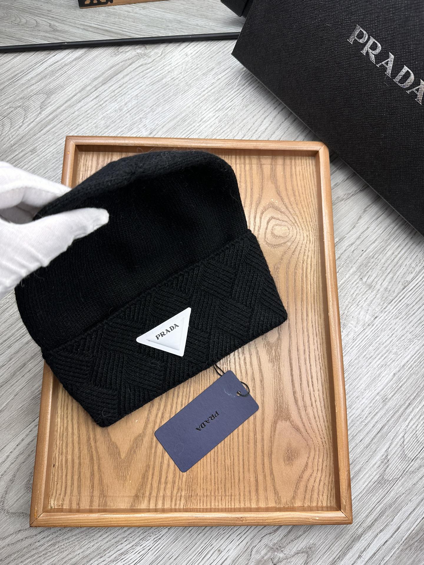 BEANIE HAT IN BLACK WOOL AND RABBIT FUR 342038