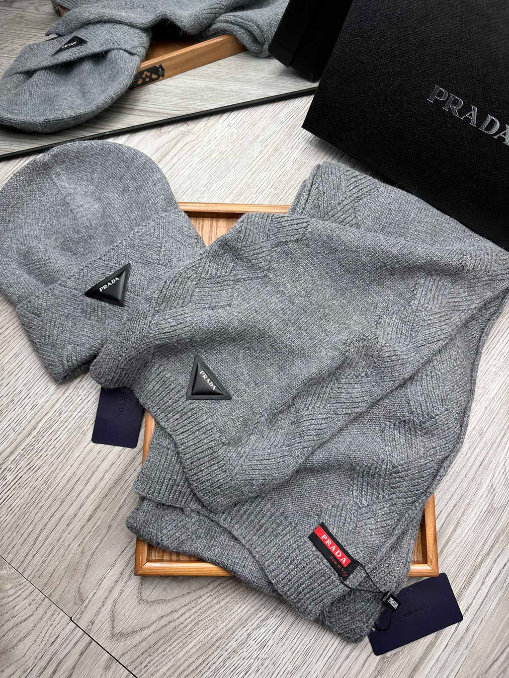 SET SCARF AND HAT IN RHINO GRAY WOOL AND RABBIT FUR 397407