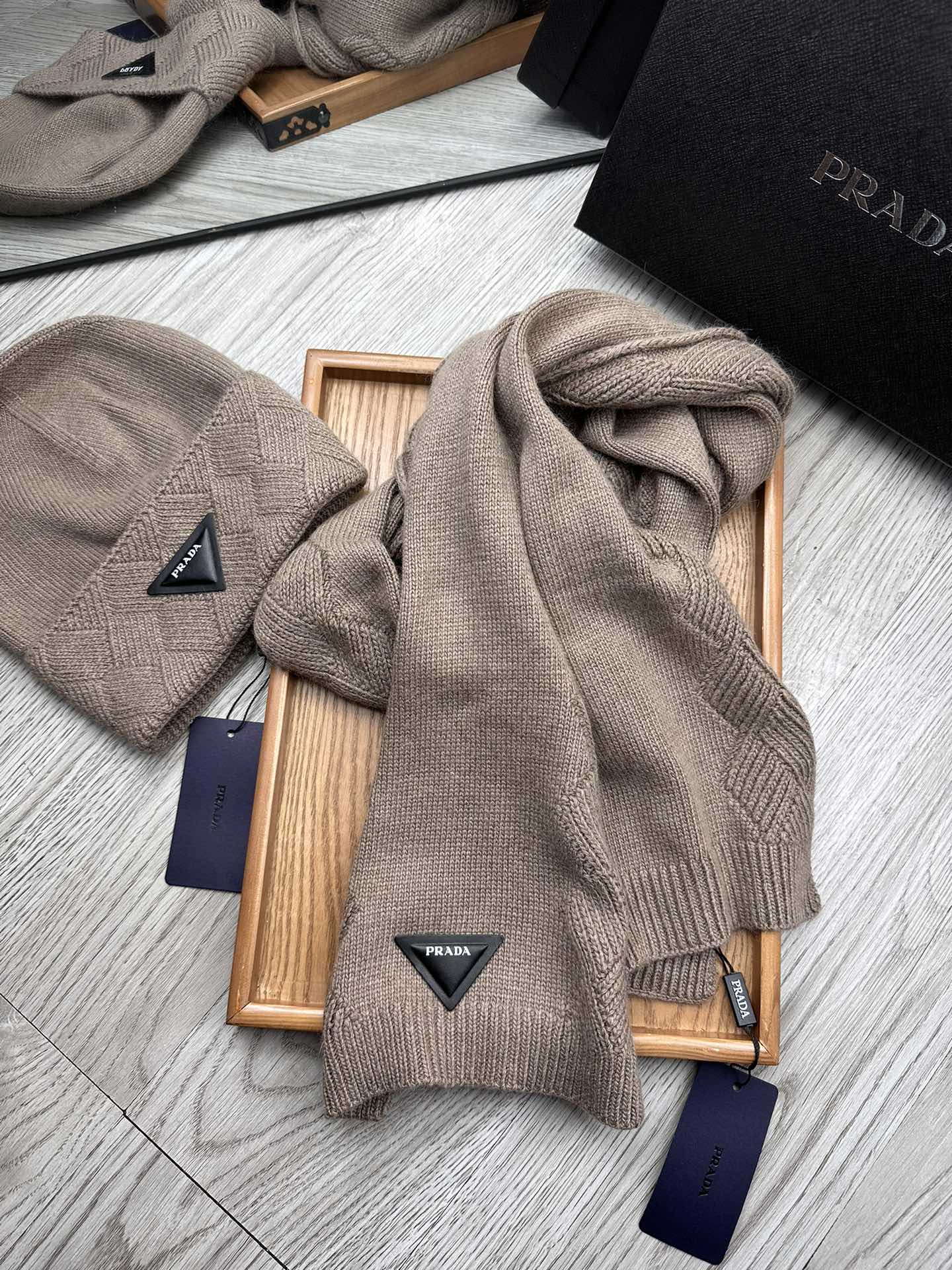 SET SCARF AND HAT IN MEDIUM BROWN WOOL AND RABBIT FUR 397406