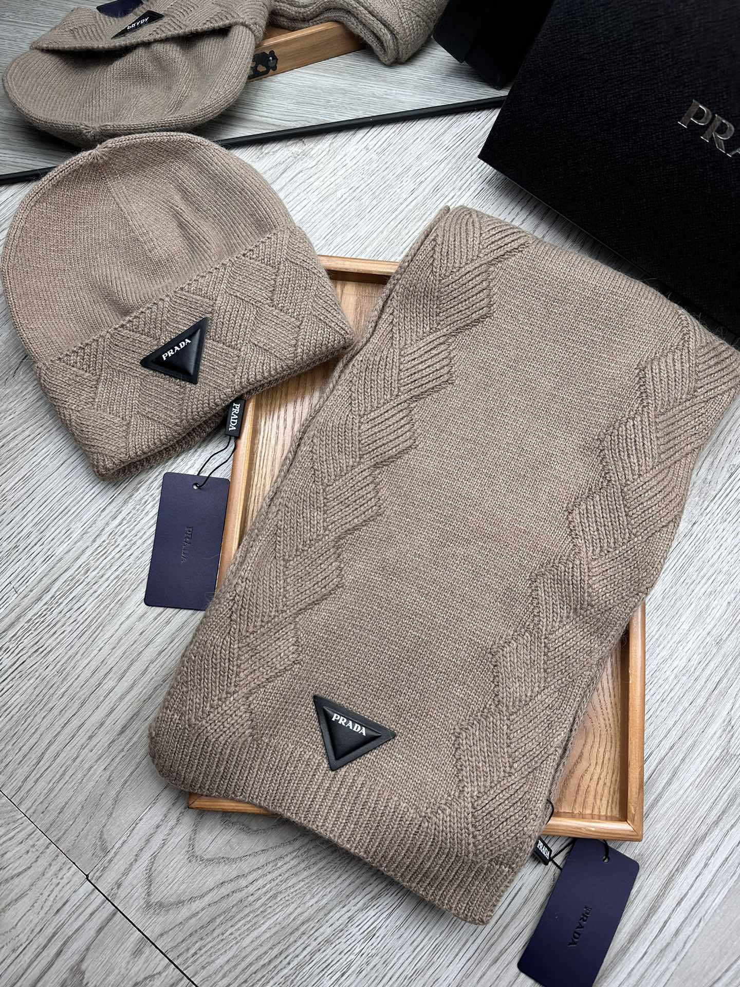 SET SCARF AND HAT IN MEDIUM BROWN WOOL AND RABBIT FUR 397406