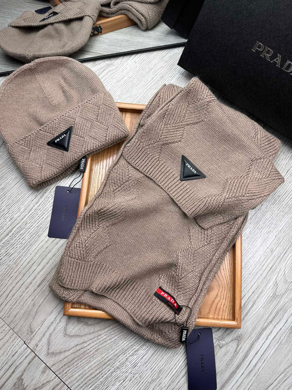 SET SCARF AND HAT IN MEDIUM BROWN WOOL AND RABBIT FUR 397406