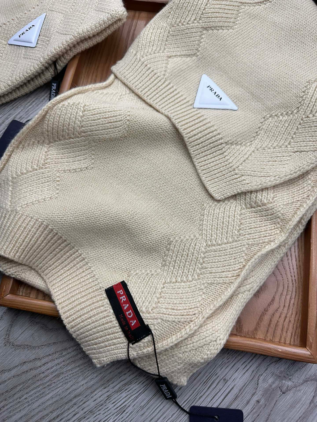 SET SCARF AND HAT IN BISQUE BEIGE WOOL AND RABBIT FUR 397405