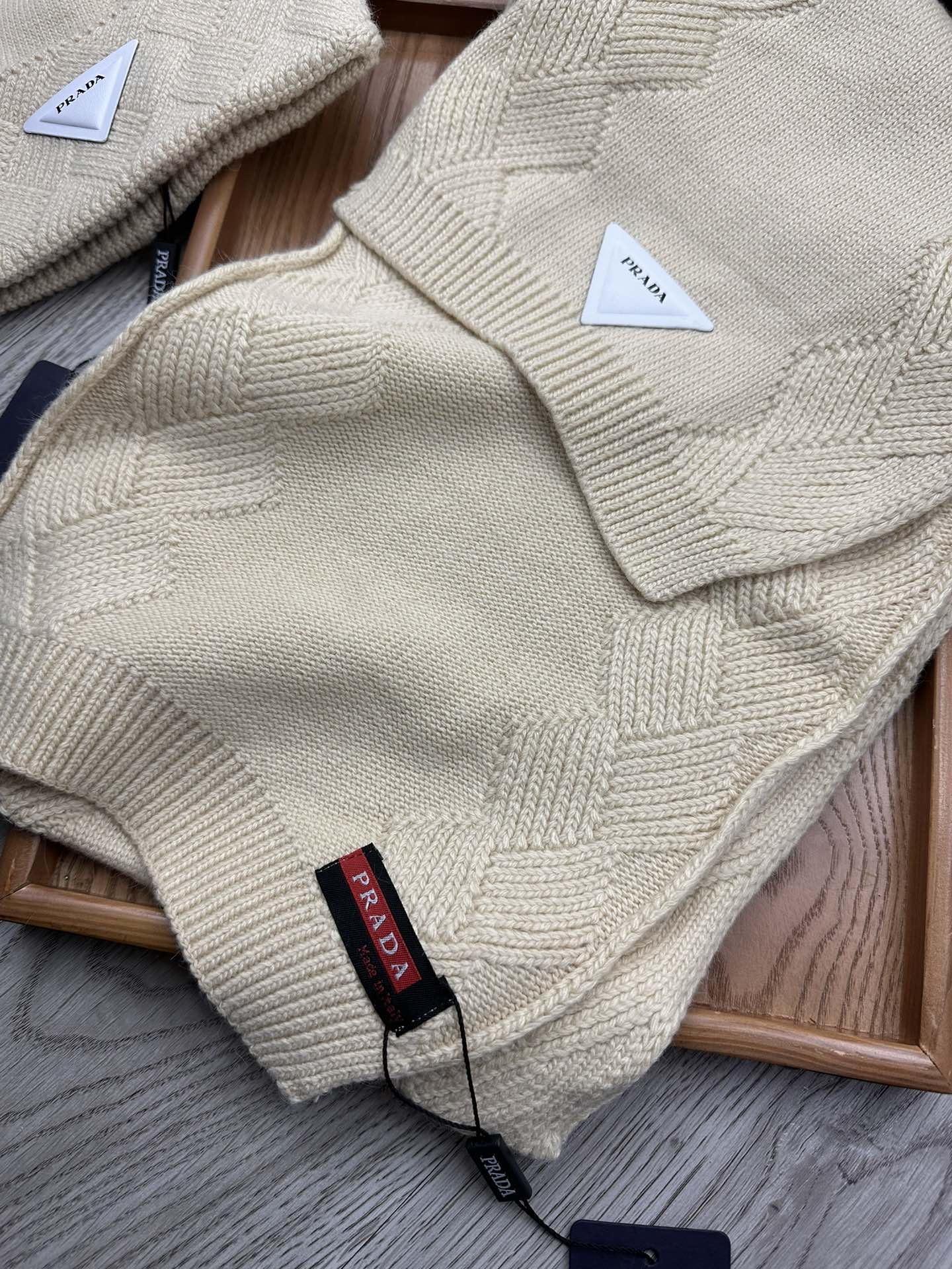 SET SCARF AND HAT IN BISQUE BEIGE WOOL AND RABBIT FUR 397405