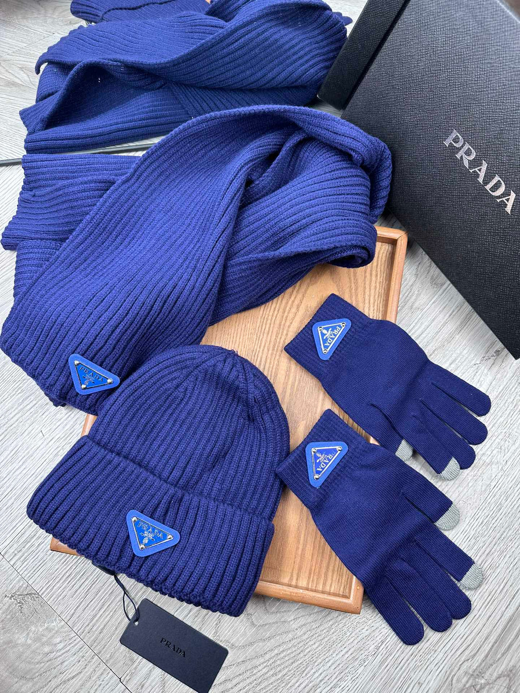 THREE-PIECES SET IN NAVY BLUE WOOL AND ACRYLIC 406557