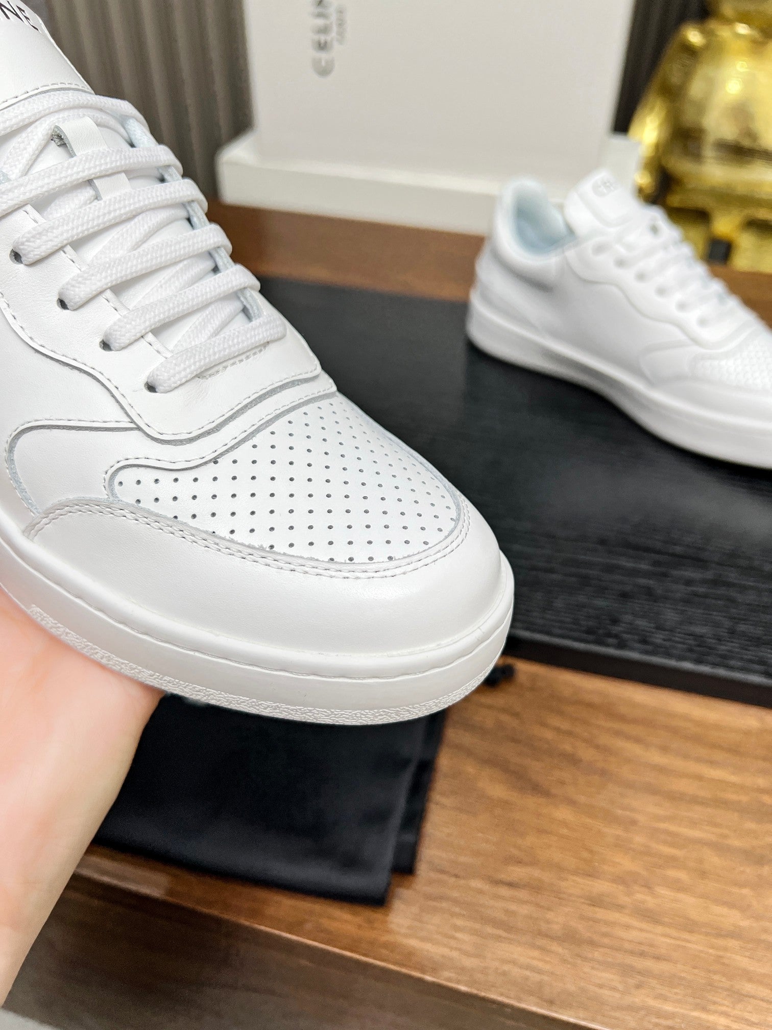 SNEAKER WITH TRIOMPHE IN WHITE CALFSKIN