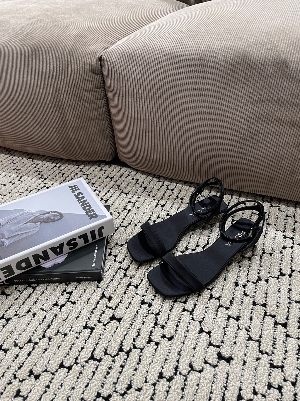 PRA TRIANGLE HEEL SATIN SANDALS BLACK